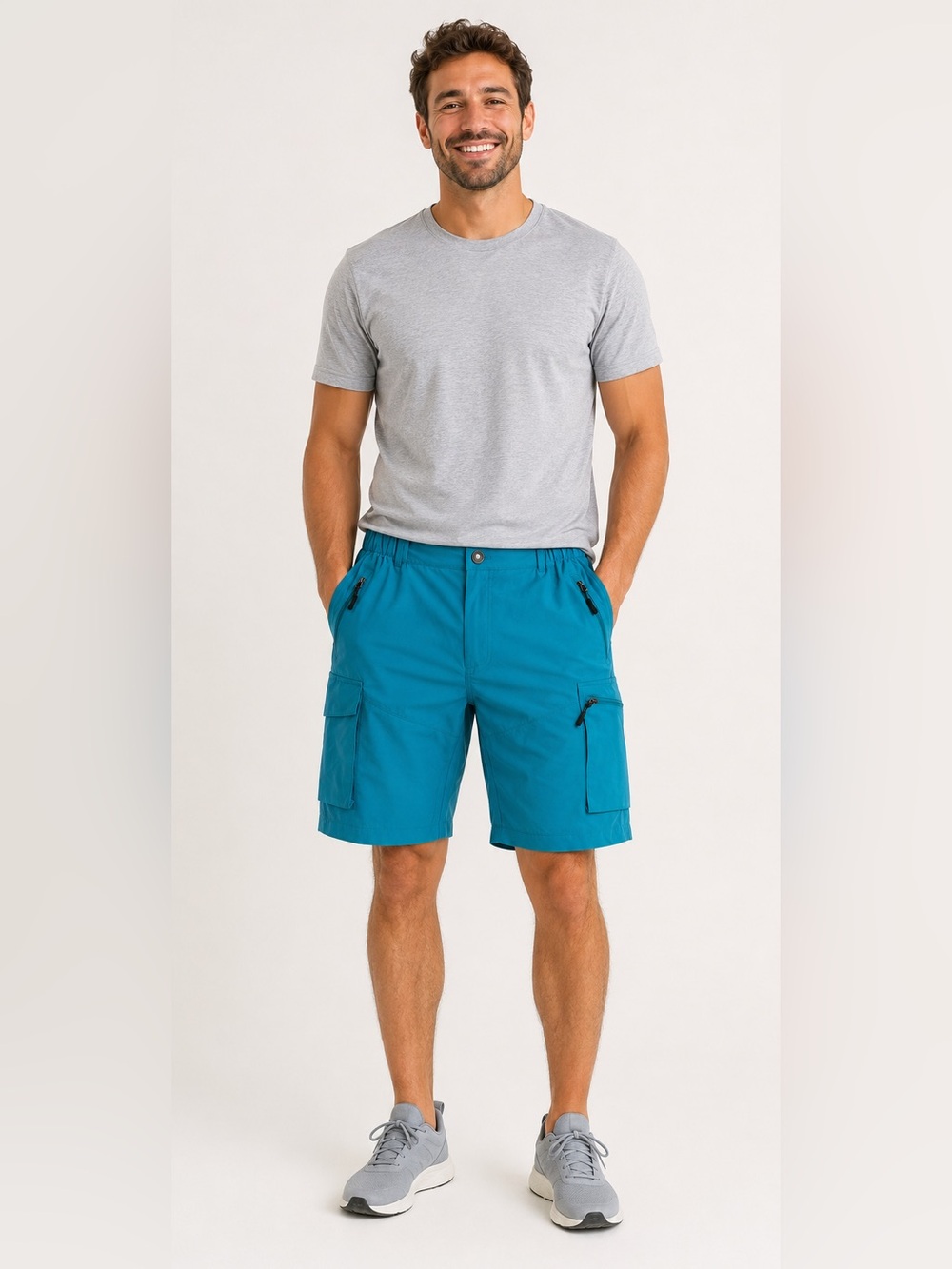 Pudolla Cargo Hybrid Shorts Teal Multi Pocket Zip Outdoor Hiking Travel Small
